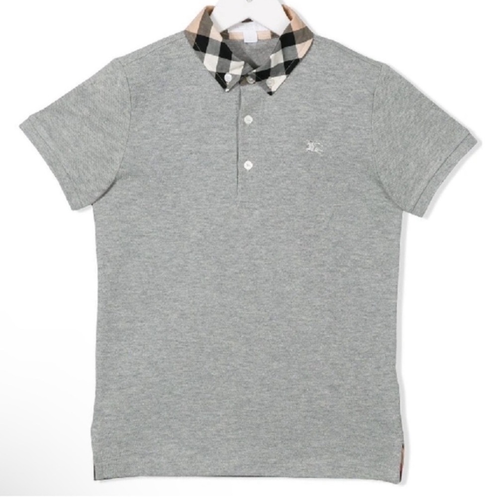Burberry Kids Grey Check Collar Polo Shirt - 14Y